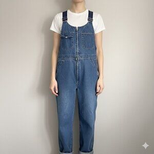 Vintage Big B Denim Bib Overalls w/ Front Zip - Large